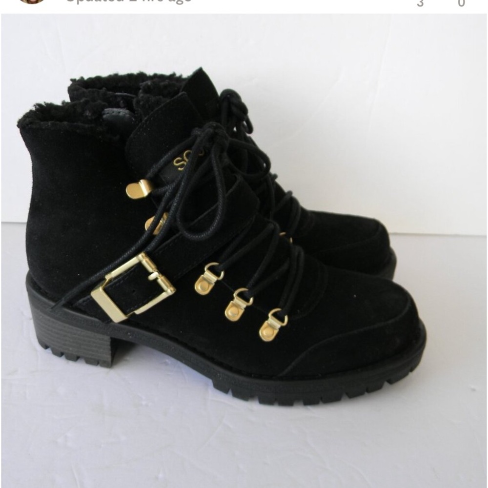 Sporto Katie black waterproof suede buckles Combat boots sz 5 1/2 med